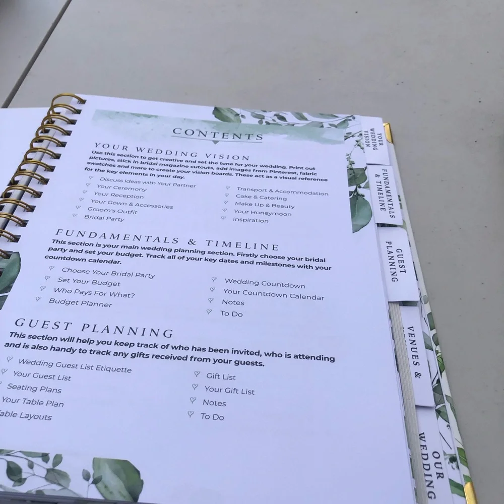 Kate Aspen White & Green Wedding Planner with Gold Accents